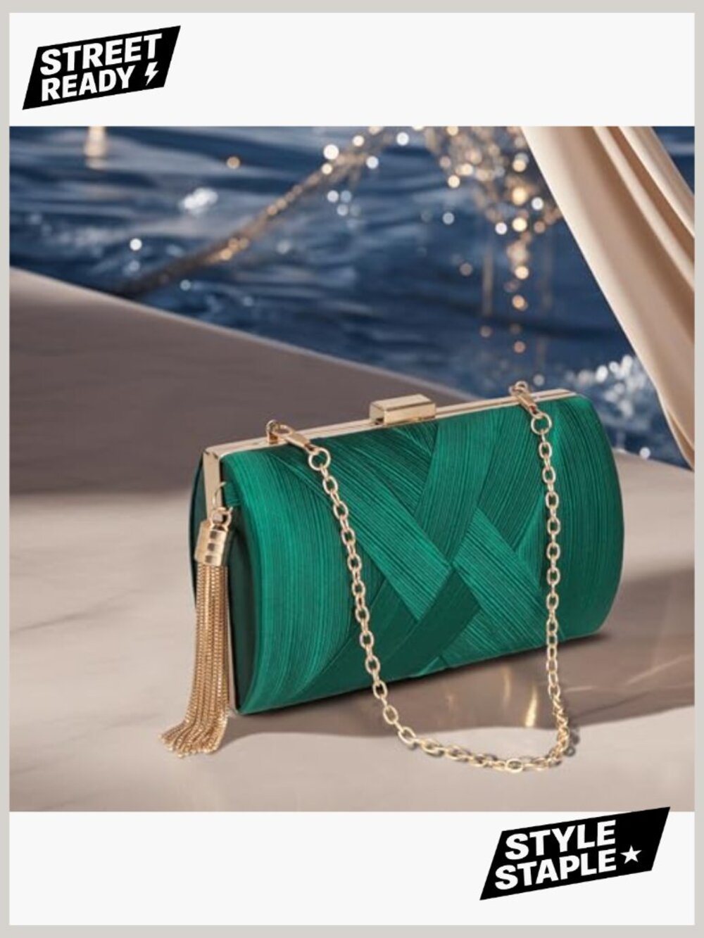 Formal Evening Clutch Purse Shoulder Cross Body Bag with Tassel - Picture 3 of 7